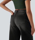 Jean 7/8 baggy décontracté délavé taille haute avec poches Halara Flex™