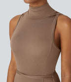Robe Casual Midi 2 Pièces Capuche Col Montant Sans Manches Fendue avec Découpe Dos Nœud Côtelée