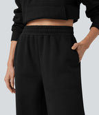 Jogging molleton taille haute repliable avec cordon de serrage et poches