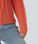 Pull décontracté maille torsadée col rond manches raglan longues coupe décontractée