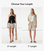 Short casual taille haute toucher lin 7,5 cm avec poches