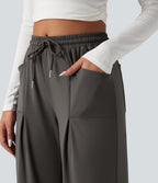 Pantalon tailleur large taille moyenne avec cordon de serrage Halara Flex™ DayStretch avec poches