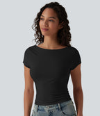 T-shirt décontracté col bateau manches courtes dos drapé