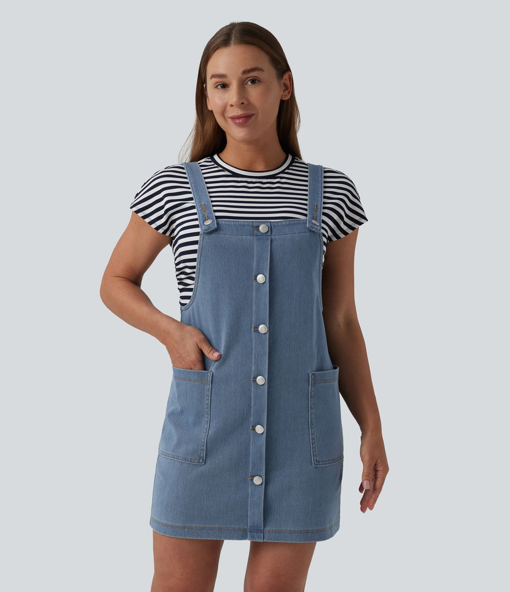 Halara Flex™ Robe courte en denim encolure carrée avec poches