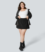 Jupe Casual Grande Taille en Velours Côtelé Mini à Taille Haute avec Fermeture Éclair Invisible 2 en 1