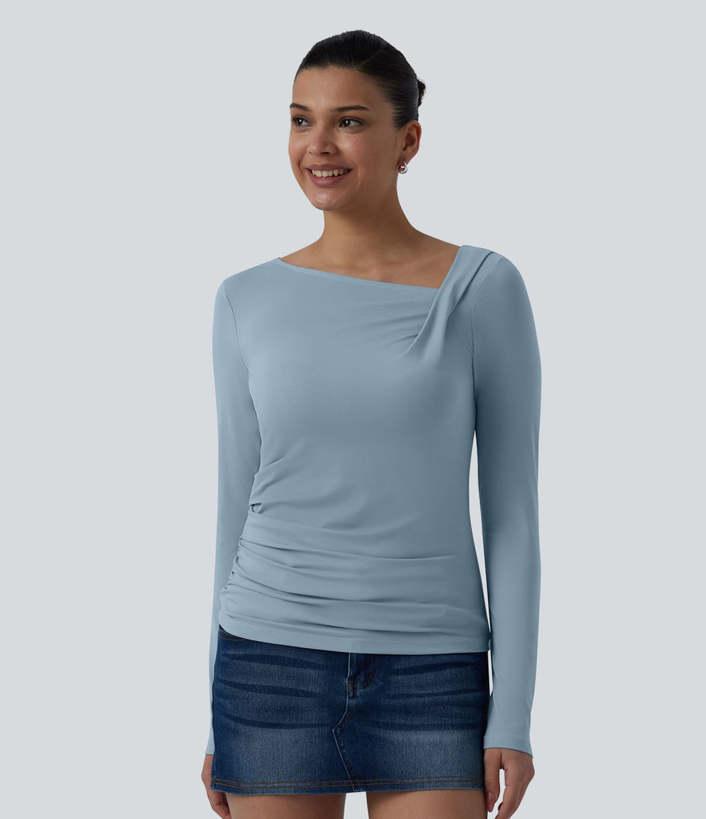 Haut casual asymétrique manches longues froncé