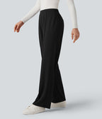 Pantalon tailleur coupe droite taille haute avec poches