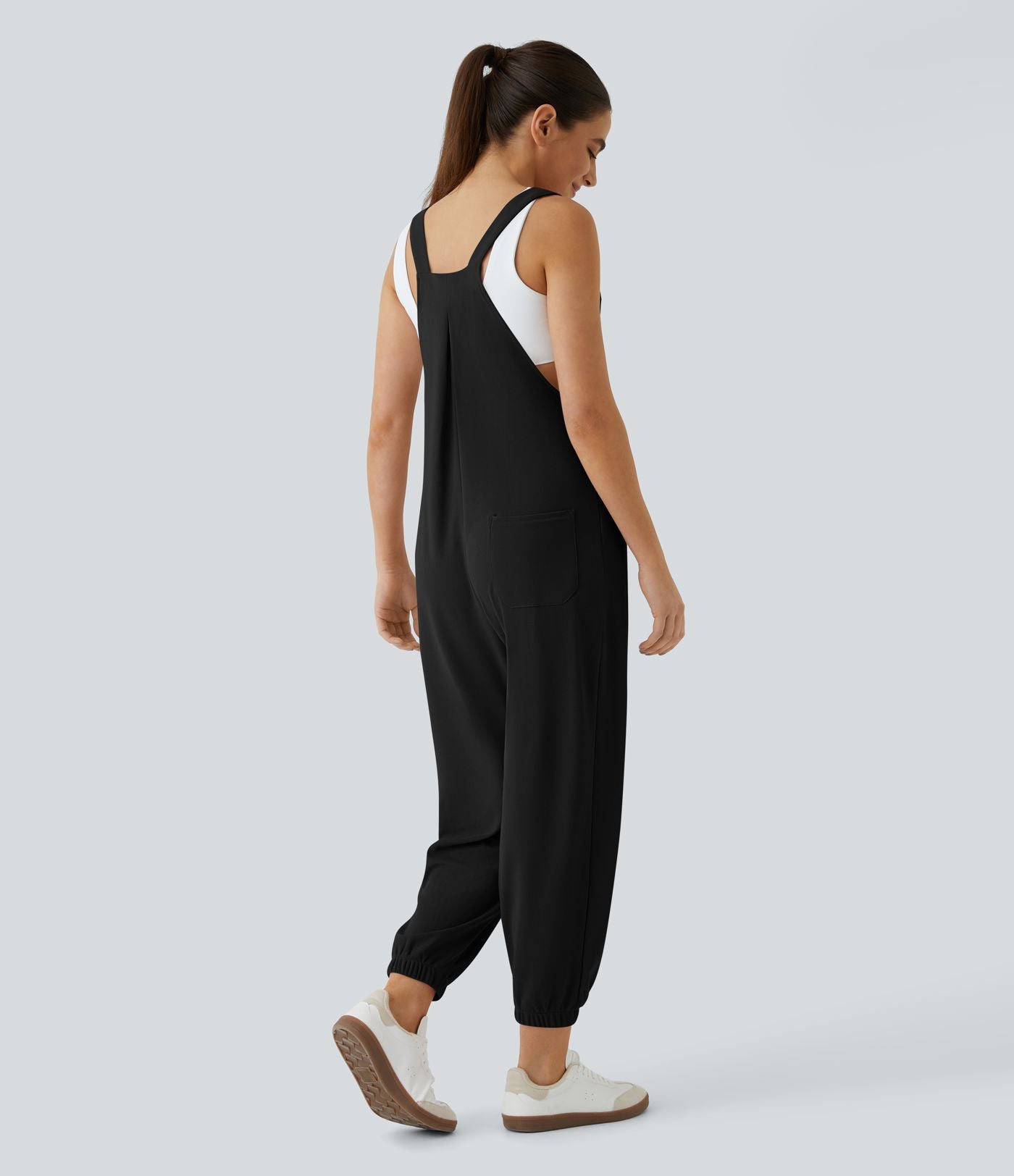 Salopette Casual Bretelles Ajustables Boutonnés Multiples Poches Plis et Tissu Gaufré