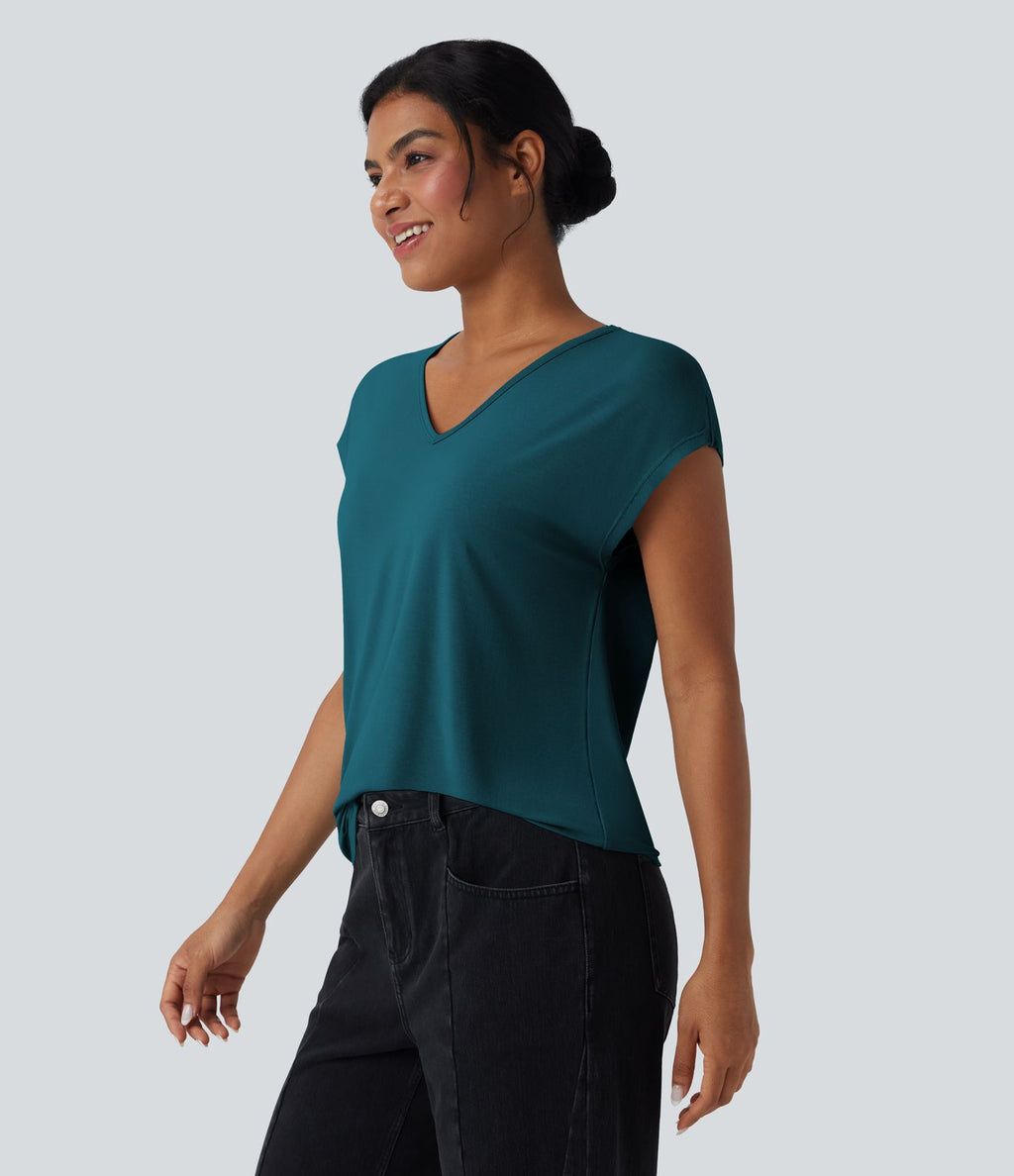 T-shirt casual col V manches courtes