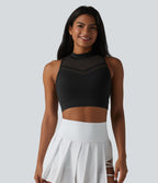 Brassière de sport yoga SoftlyZero™ Airy dos nageur col cheminée mesh contrastant coques non amovibles effet frais InstantCool, protection solaire UPF50+