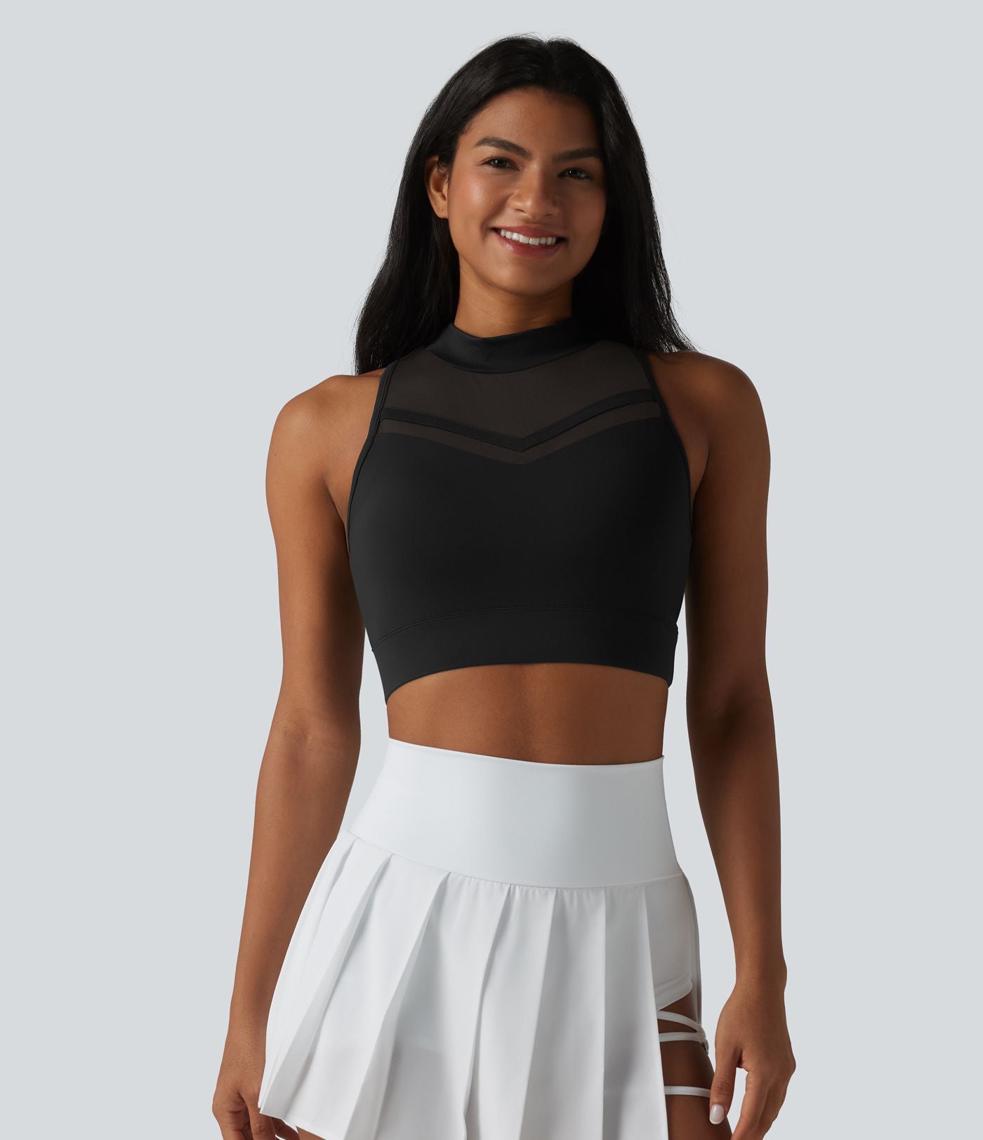 Brassière de sport yoga SoftlyZero™ Airy dos nageur col cheminée mesh contrastant coques non amovibles effet frais InstantCool, protection solaire UPF50+