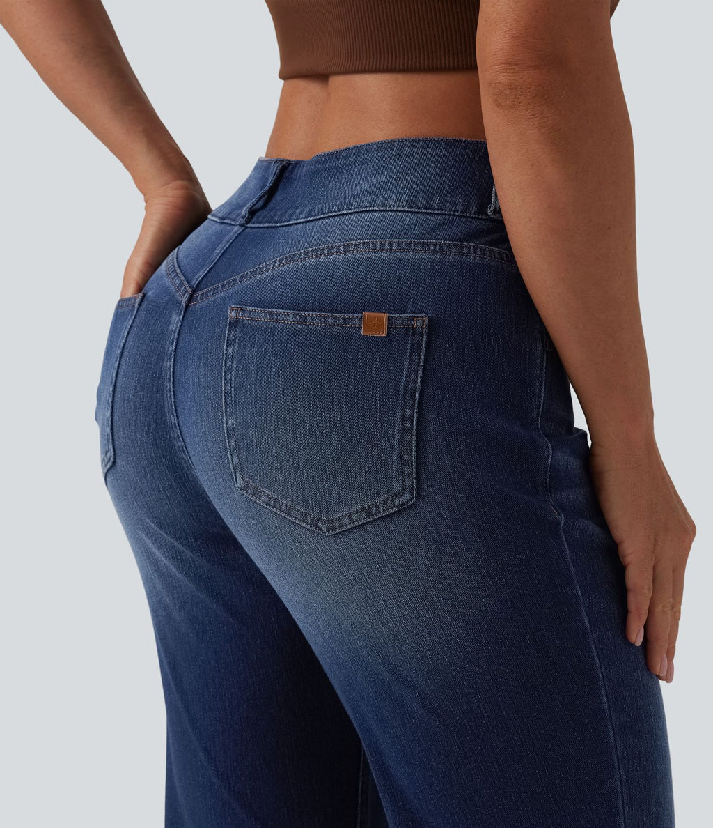 Halara Flex™ Jean évasé casual asymétrique taille mi-haute avec poches