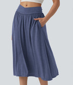 Jupe midi casual fluide croisée taille haute avec poches