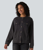 Halara Flex™ Veste décontractée en jean col rond manches longues avec poches