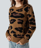 Pull col rond manches longues imprimé léopard
