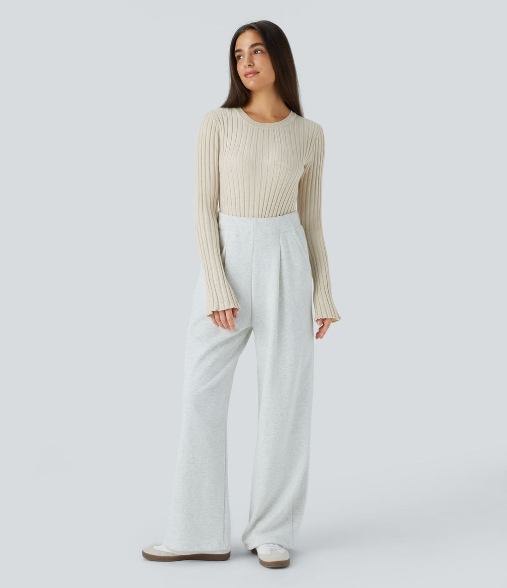 Pull Décontracté à Col Rond, Manches Longues et Volants