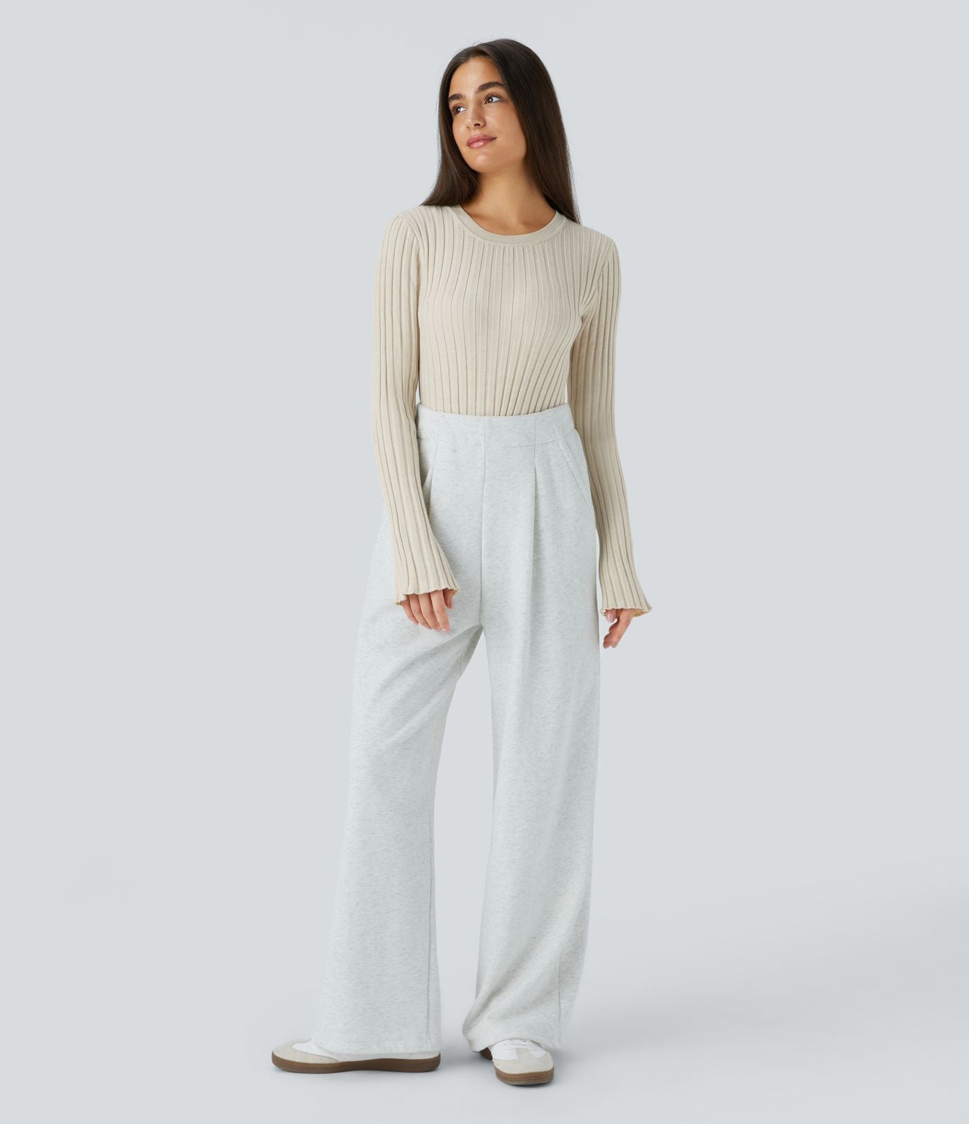Pull Décontracté à Col Rond, Manches Longues et Volants