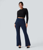 Legging denim évasé Halara Flex™ taille haute dos croisé fendu avec poches
