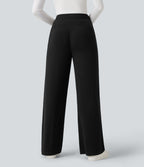 Pantalon taille haute large thermique confortable avec poches