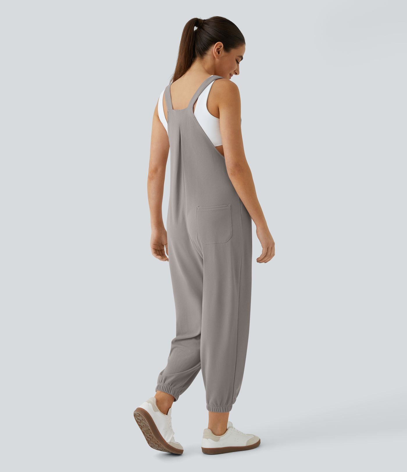 Salopette Casual Bretelles Ajustables Boutonnés Multiples Poches Plis et Tissu Gaufré