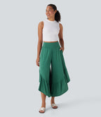 Pantalon décontracté super évasé taille haute avec ourlet à volants et poches