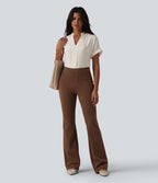 Chemise col V manches courtes aspect lin pour le bureau