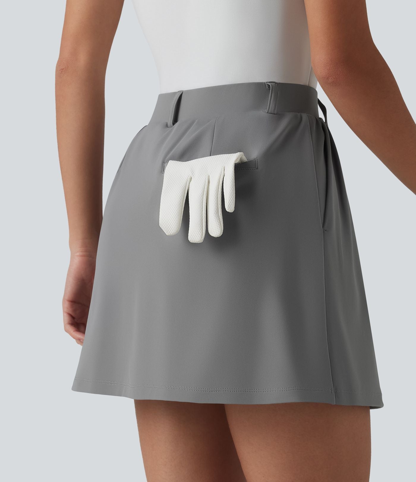 Jupe de golf 2-en-1 évasée taille mi-haute avec poches tees — Poches spéciales golf