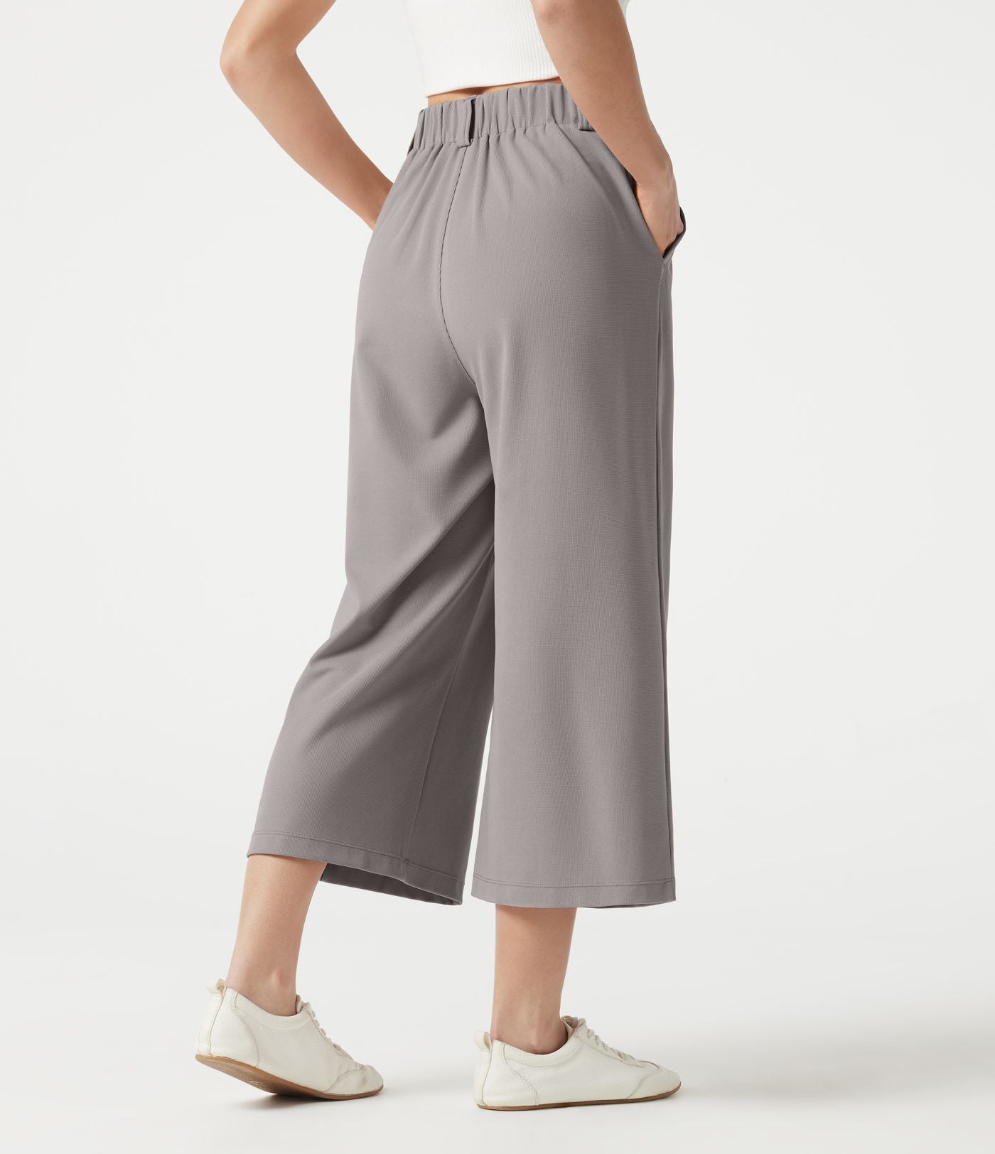 Pantalon tailleur cropped Halara Flex™ taille haute jambes larges en gaufré avec poches