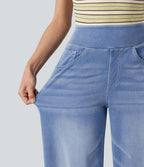 Jean décontracté Halara Flex™ large taille haute effet délavé avec poches
