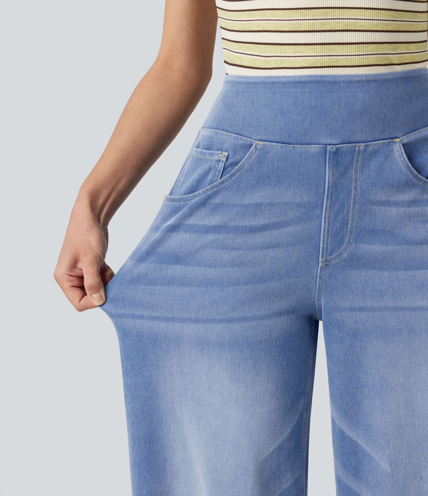 Jean décontracté Halara Flex™ large taille haute effet délavé avec poches