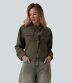 Veste cargo casual col montant manches longues avec poches