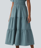 Robe-chemise midi fluide et décontractée en popeline extensible à manches courtes et poches