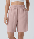 Short Bermuda Décontracté Taille Haute avec Poches Latérales