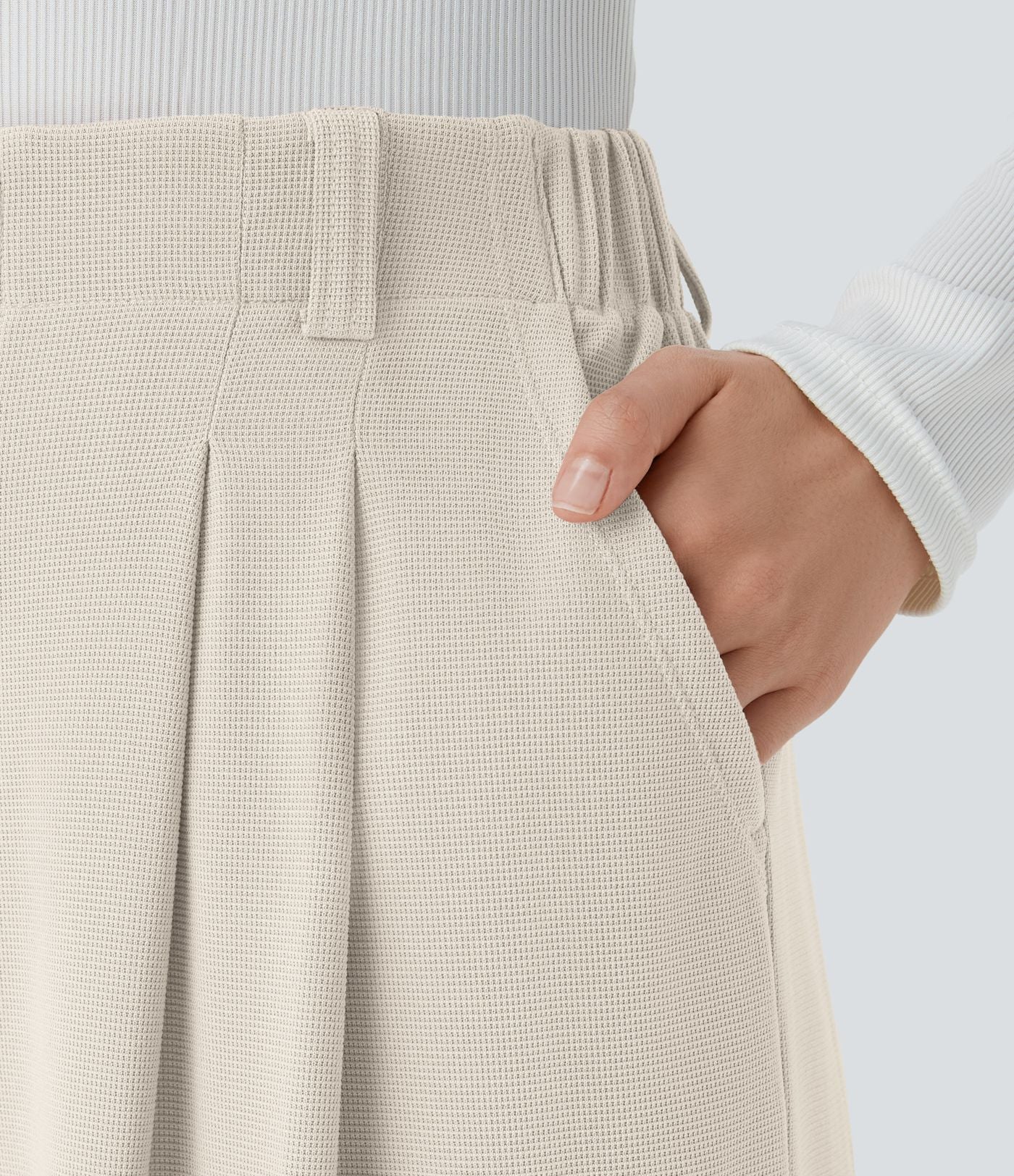 Pantalon Tailleur Large Fluide Halara Flex™ Gaufré Taille Haute Poches Latérales