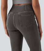 Halara Flex™ - Jean Ultra Evasé Tricot Extensible Lavé Poches Croisées Taille Haute