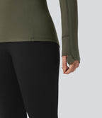 Top de sport randonnée polaire col montant demi-zip manches longues avec trous pouces
