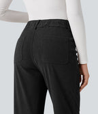 Pantalon décontracté droit taille haute en velours côtelé avec poches