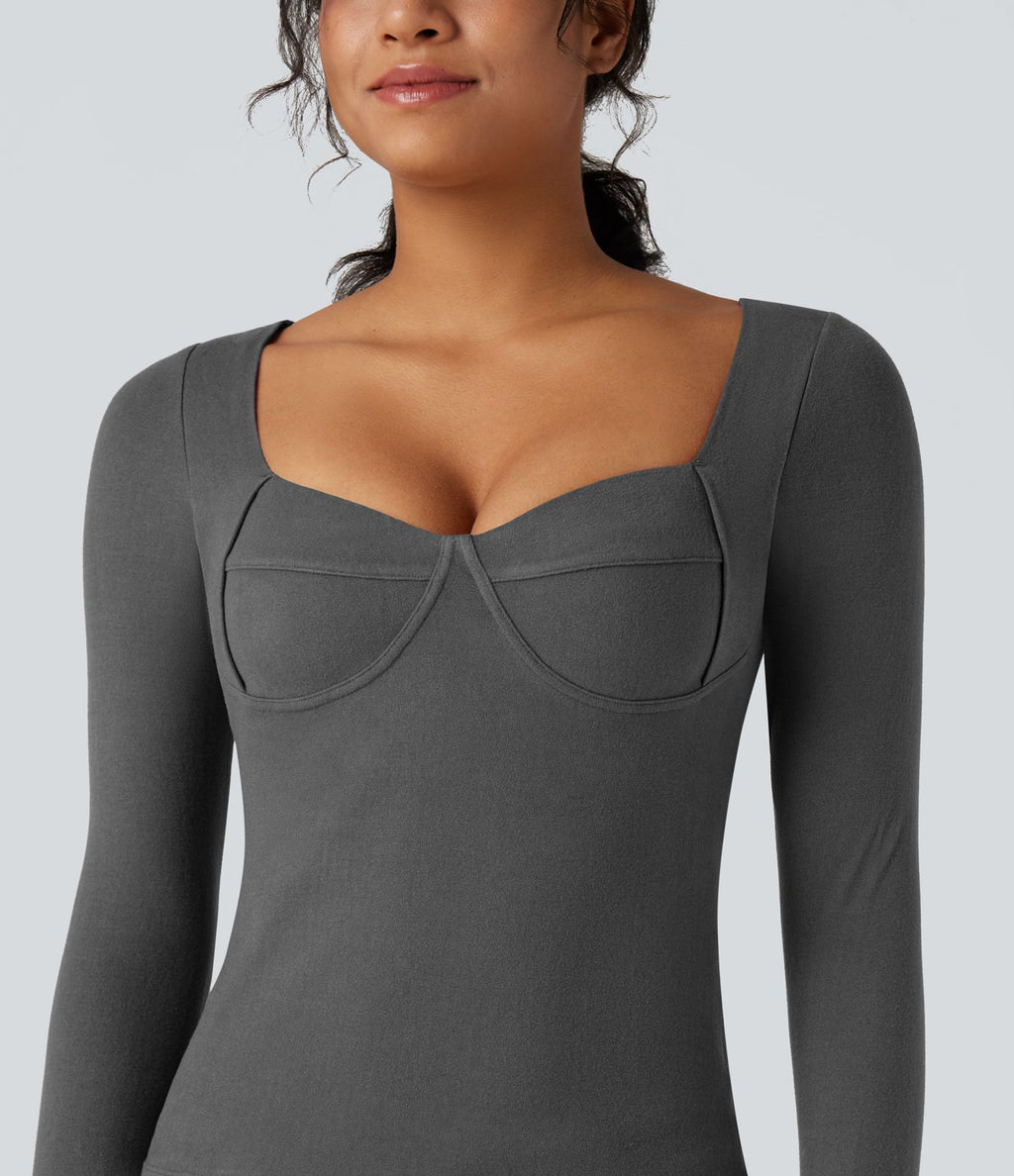 Top casual chaud push-up à col cœur et manches longues - Bonnet A/B