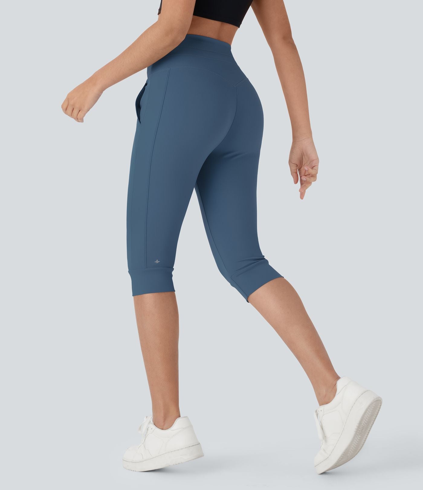 Pantalon corsaire jogging de yoga Softlyzero™ moelleux, taille haute à cordon avec poches latérales