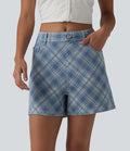 Short décontracté en denim à carreaux Halara Flex™ taille mi-haute 10 cm avec poches