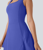 Softlyzero™ Airy Robe Sport de danse courte 2-en-1 avec dos nu croisé, encolure en U et poches latérales