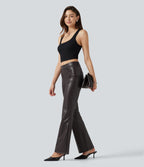 Pantalon bootcut taille mi-haute en simili stretch avec poches