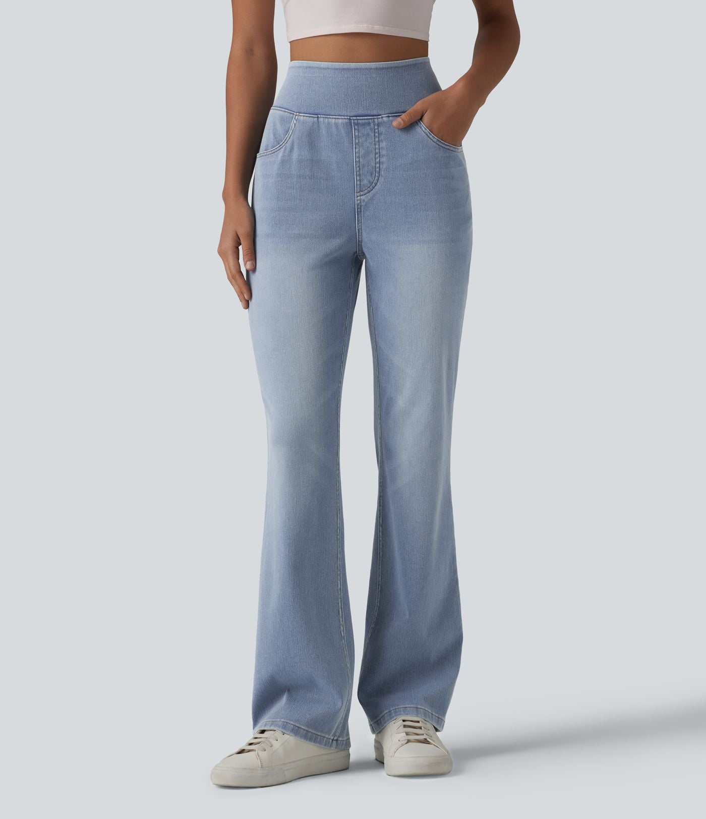 Jean Halara Flex™ Curvy taille haute bootcut délavé décontracté avec poches