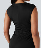 Robe mi-longue moulante tailleur col rond sans manches