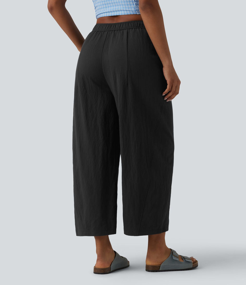Pantalon barrel casual coupe tonneau taille mi-haute avec poches