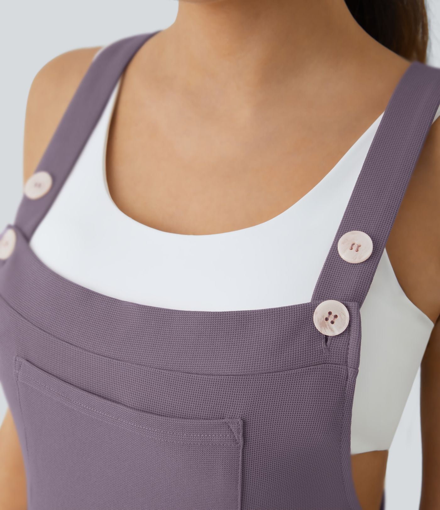 Salopette Casual Bretelles Ajustables Boutonnés Multiples Poches Plis et Tissu Gaufré