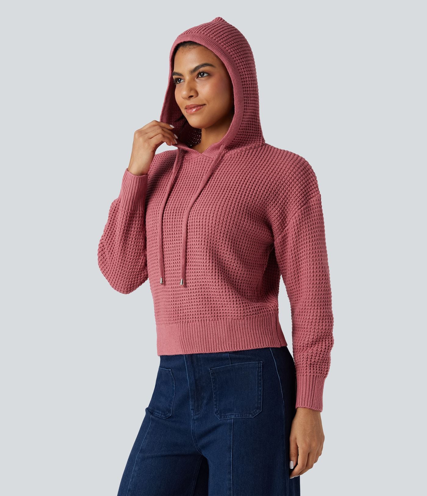 Pull à capuche cordon de serrage manches longues