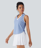 Haut décontracté polo col V sans manches color block séchage rapide - UPF50+