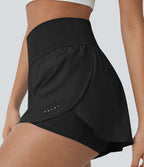 Softlyzero™ QuickDry Short de course à pied 2-en-1 taille haute à ourlet croisé avec pois réfléchissants et poches latérales