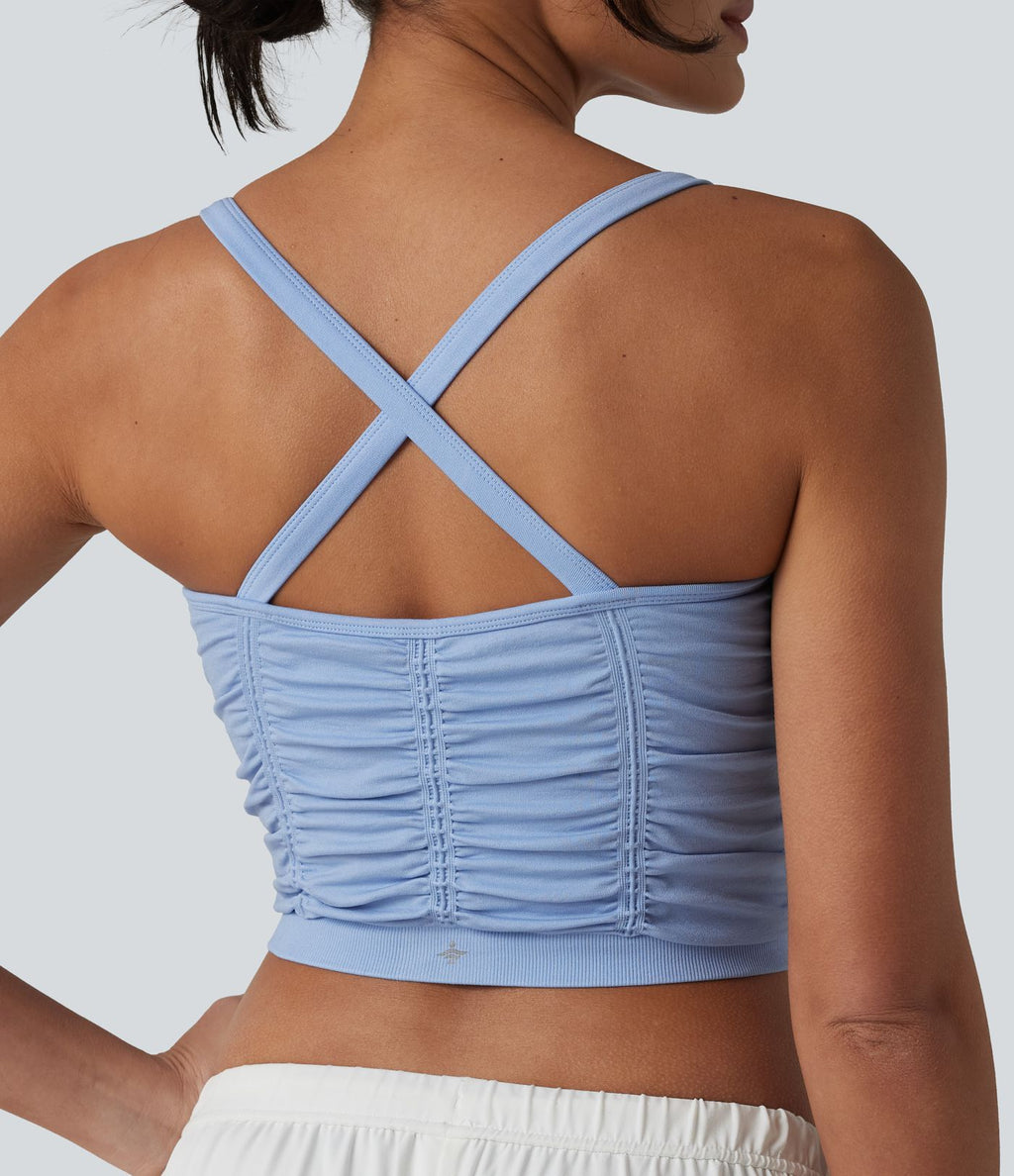 OneForm Seamless Flow Caraco de yoga crop froncé à dos croisé avec brassière intégrée sans couture